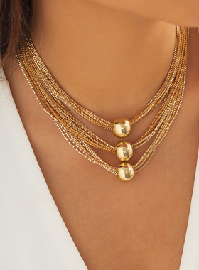 欧美跨境饰品夸张金属圆球吊坠项