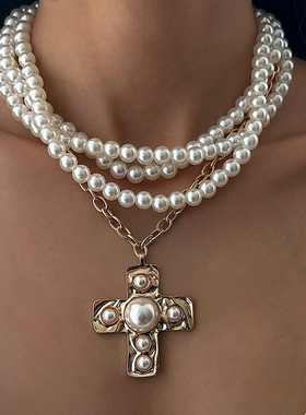 欧美跨境设计感液态金属十字架吊