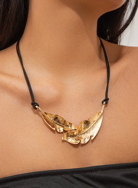 欧美跨境个性设计感金属羽毛吊坠