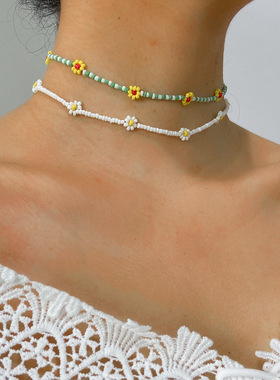 波西米亚度假风彩色小雏菊花朵项