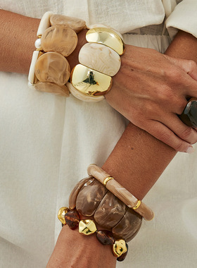 欧美跨境复古美拉德晕染树脂弹力