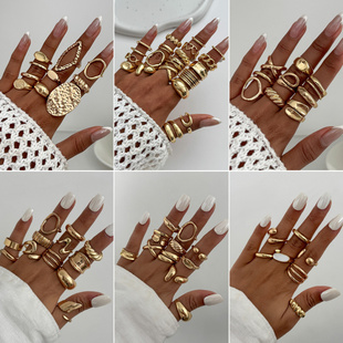 欧美跨境不规则液态熔岩金属褶皱开口戒指 时尚ins镂空光面关节戒