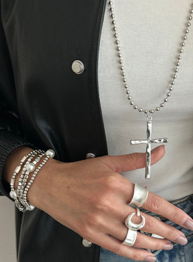 欧美跨境嘻哈ins风金属十字架吊