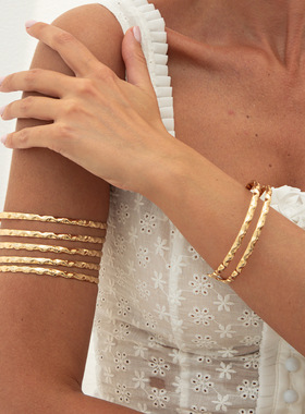 欧美跨境嘻哈朋克风金属镂空波浪臂镯Bracelet个性几何开口臂环女