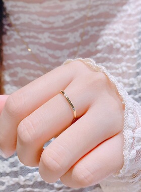 钛钢锆石小方戒指几何方圆素圈钻戒简约森系女款钻戒小红书同款