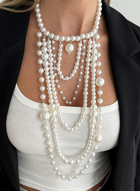 欧美跨境时尚秀场仿珍珠串珠长项