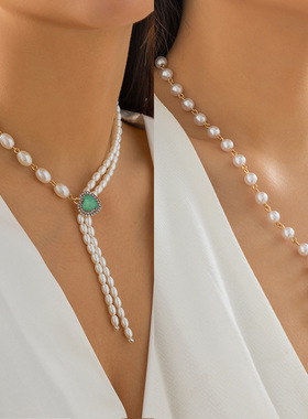 欧美跨境饰品气质复古不对称仿珍