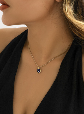 欧美跨境饰品百搭眼睛吊坠金属项