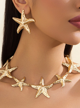 欧美跨境海洋度假风海星吊坠项链