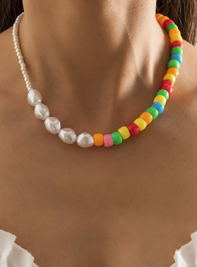 欧美跨境饰品时尚异形仿珍珠锁骨