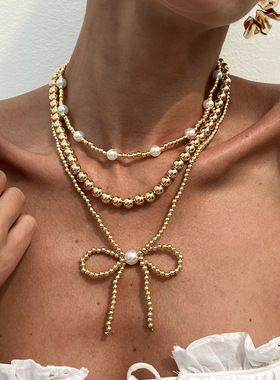 欧美跨境甜酷ins风仿珍珠蝴蝶结