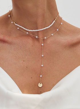 欧美跨境ins风米粒仿珍珠串珠锁