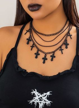 欧美跨境饰品黑色甜酷辣妹链条项