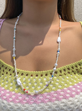 欧美跨境饰品异形仿珍珠长款毛衣