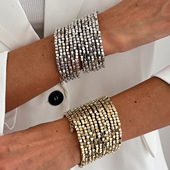 个性 欧美跨境时尚 闪亮方形CCB串珠缠绕宽手镯 几何多层叠戴手链女