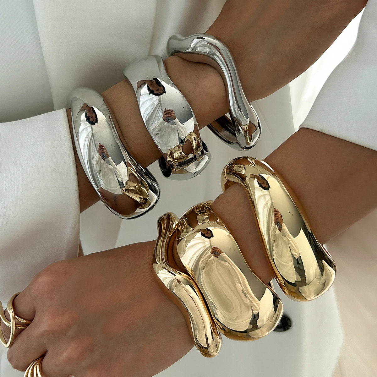 欧美跨境夸张ins重工设计感金属光面手镯 几何个性宽手环braclet,饰品/流行首饰/时尚饰品新,手镯,淘宝优惠券,粉丝福利购,淘宝优惠卷