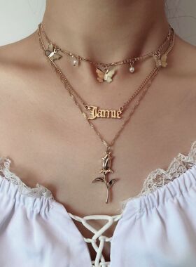 欧美跨境饰品复古混搭玫瑰花字母