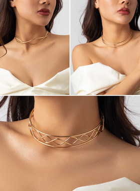 欧美跨境饰品简约冷淡金属项圈ch