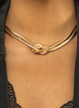 欧美跨境饰品金属质感打结扁蛇链