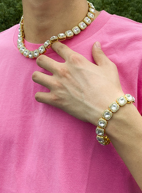 欧美跨境饰品嘻哈满钻古巴链男女