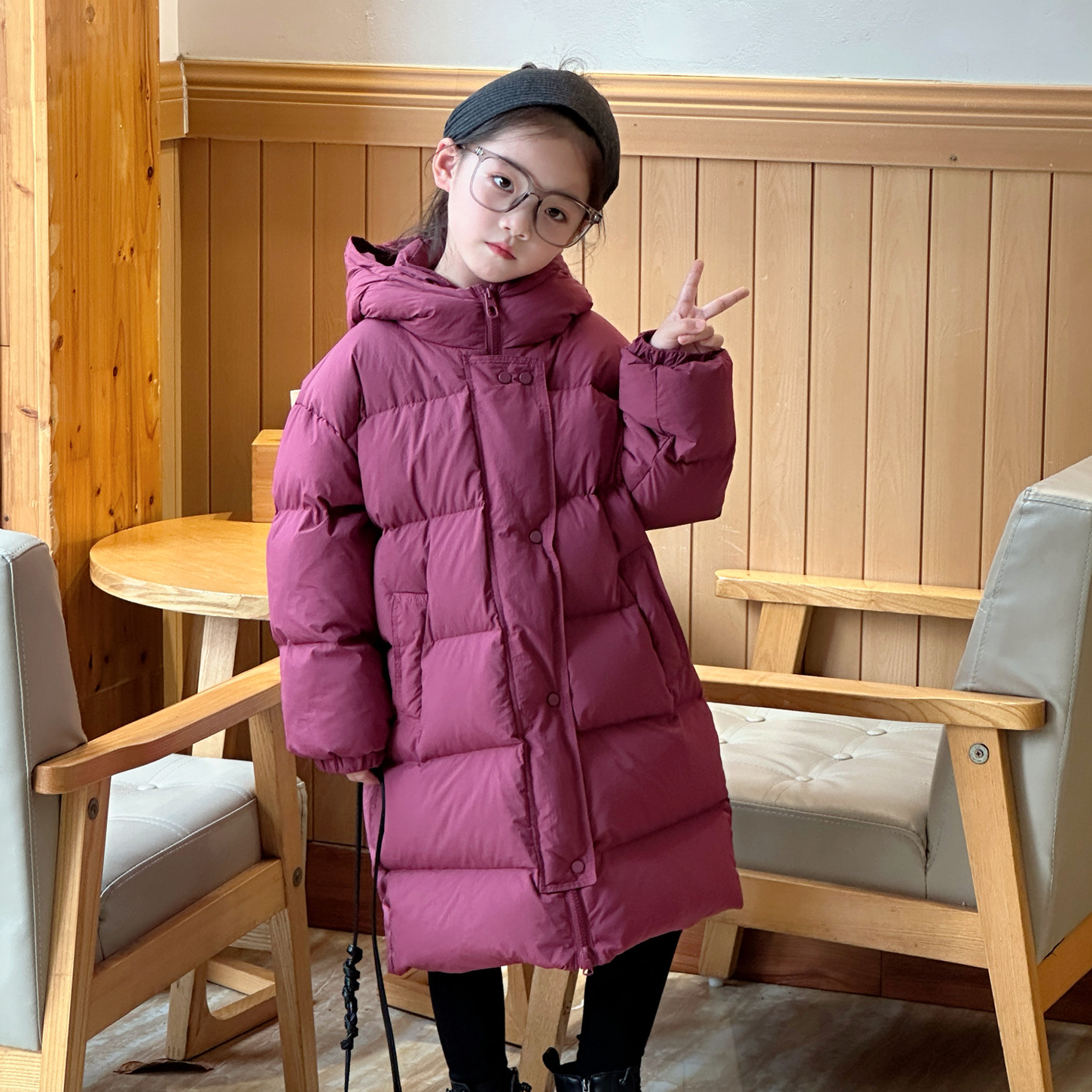 女童羽绒服中长款加厚白鸭绒长款