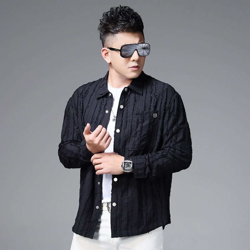 欧洲站2025长袖衬衫男士潮流休闲