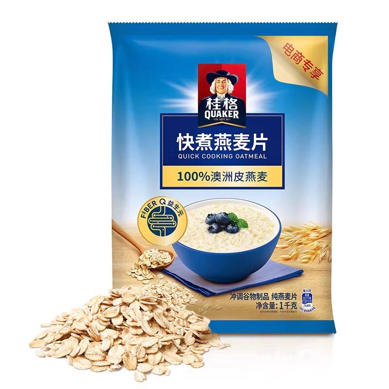 桂格快煮燕麦片谷物冲饮1000g袋原味煮食代餐早餐无蔗糖麦片