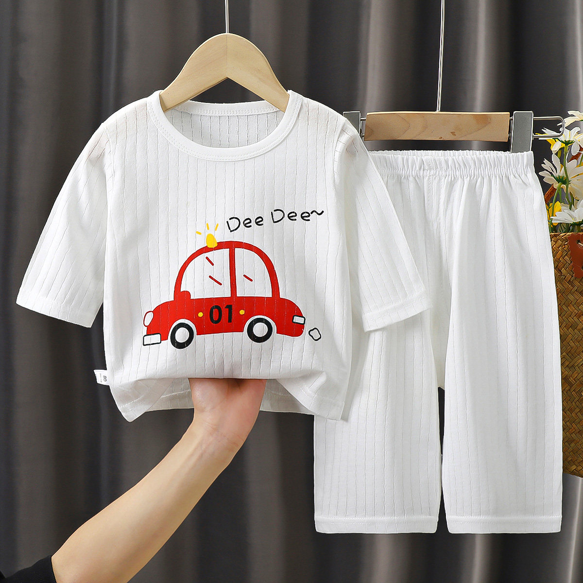 男女童宝宝透气家居服卡通睡衣儿童童装夏季空调服薄款七分袖套装