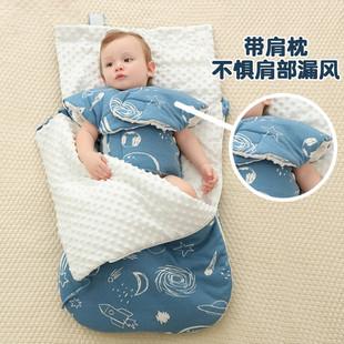 婴儿睡袋包被春秋冬款加厚宝宝豆豆绒抱被两用一体式新生儿防踢被