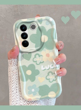 适用于vivos16手机壳s16pro小清新s16e绿色花朵viv0步步高vivox16por曲屏新款女vovos全包防摔vivis创意软壳