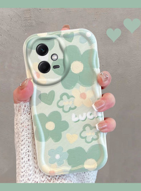 适用于红米note12手机壳noto12pro5g小清新nont12turbo小米redminote12r绿色por+花朵nt125g新款女全包防摔十