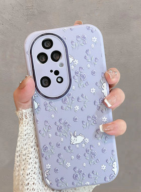 适用于华为p50手机壳p50pro紫色p50e小清新荣耀p5o花朵p5oe可爱p五零por5g兔子p5opro全包ppro防摔pr0保护套