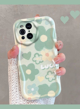 适用于oppofindx3手机壳find x3pro小清新绿色0pp0fandx3花朵oppofandx新款女opfindx全包防摔oppox3创意软壳