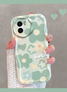 适用于vivoy10手机壳iqoou5x小清新y32t绿色V2168A花朵V2180GA新款女voy10t1版全包防摔viviy创意软壳iq00u5x