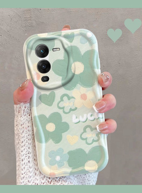适用于vivos15手机壳viv0s15pro小清新vivis绿色vovos花朵vivox15por维沃vovis新款女vovo15全包防摔创意软壳