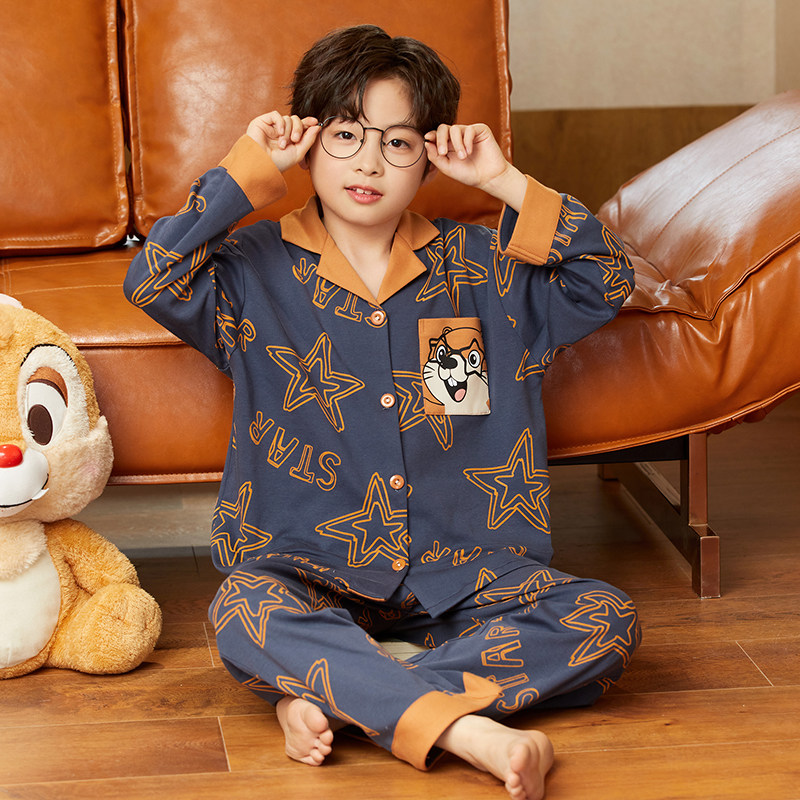 2026新款春秋款儿童睡衣男孩长袖纯棉大童学生青少年男童套装秋季