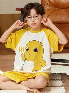 男童睡衣夏季纯棉薄款短袖卡通套头中大童小男孩儿童家居服两件套