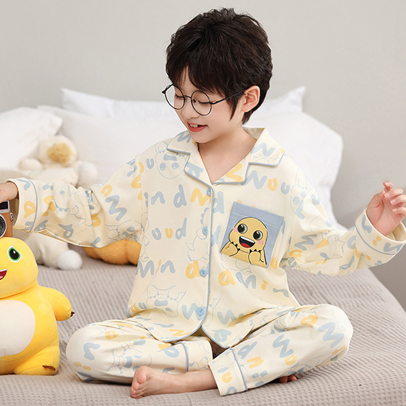 男童睡衣春秋季儿童2025新款纯棉长袖秋冬天家居服中大童男孩套装