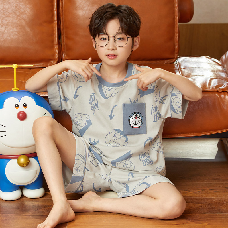 儿童夏天睡衣男童纯棉短袖薄款夏季男孩短裤套装青少年大童家居服