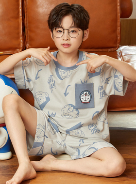 儿童夏天睡衣男童纯棉短袖薄款夏季男孩短裤套装青少年大童家居服