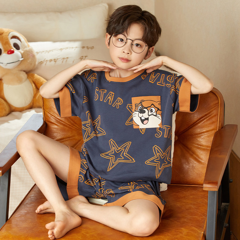 儿童睡衣男童短袖纯棉薄款夏装中大童卡通宝宝青少年家居服套装