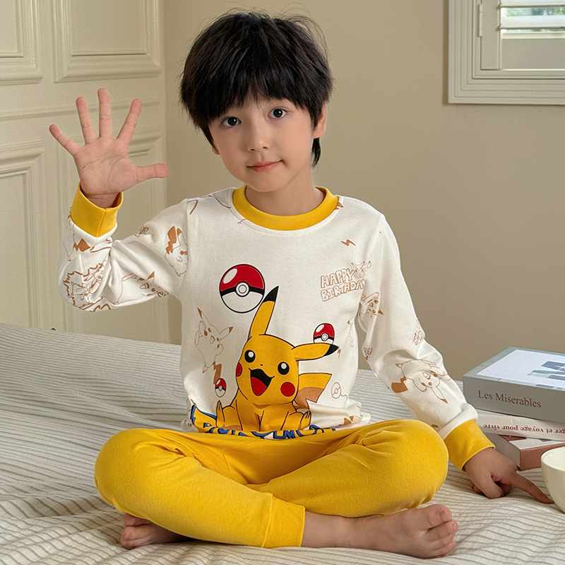 皮卡丘男童秋衣秋裤套装儿童睡衣宝宝纯棉保暖内衣小男孩线衣线裤