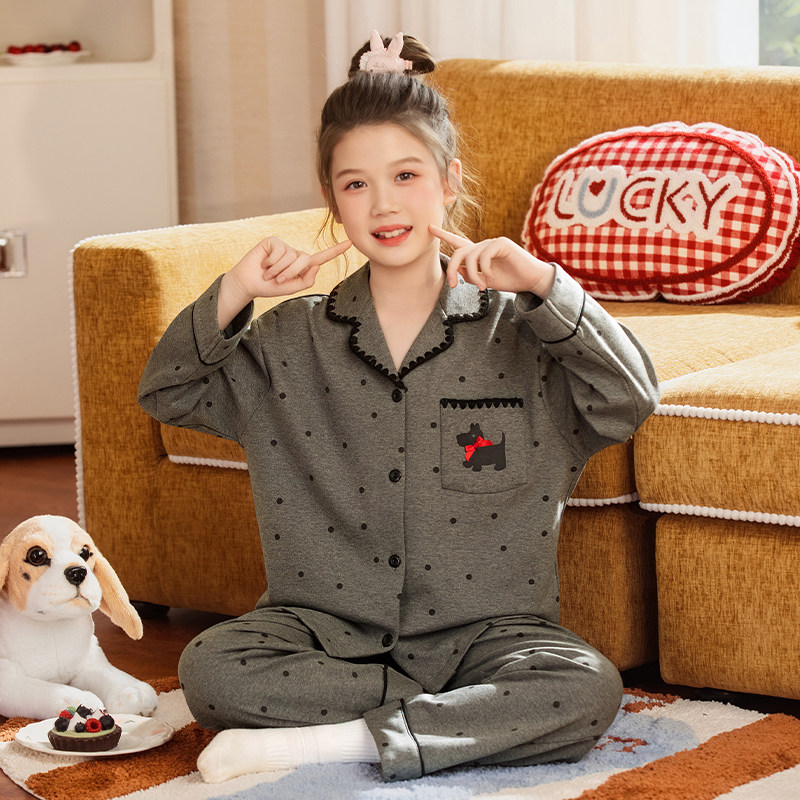 女童睡衣春秋季2026新款纯棉卡通儿童薄款长袖大童宝宝家居服套装