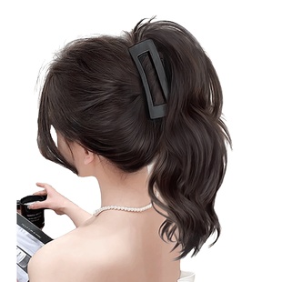 假发马尾女辫子仿真发甜酷韩系鲨鱼夹马尾卷发半扎高马尾假发抓夹