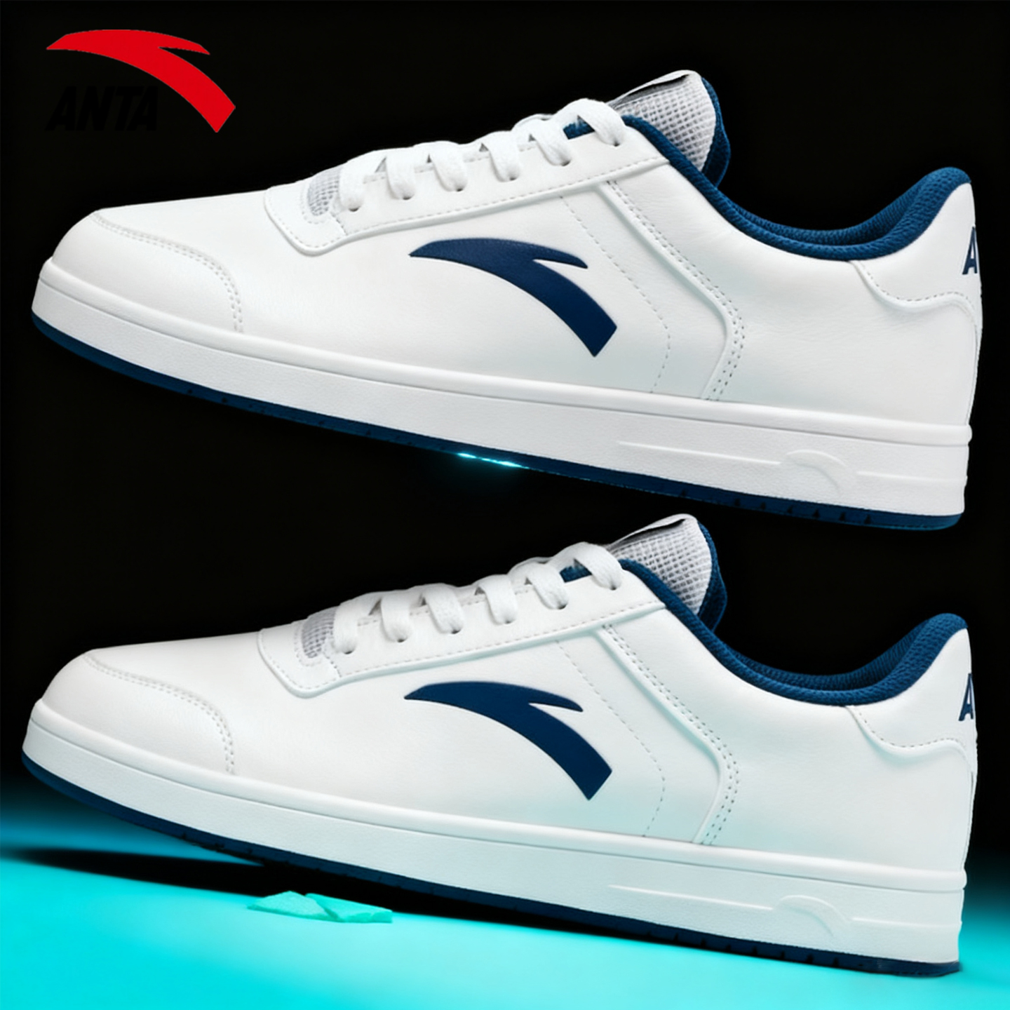 安踏男鞋皮面板鞋小白鞋