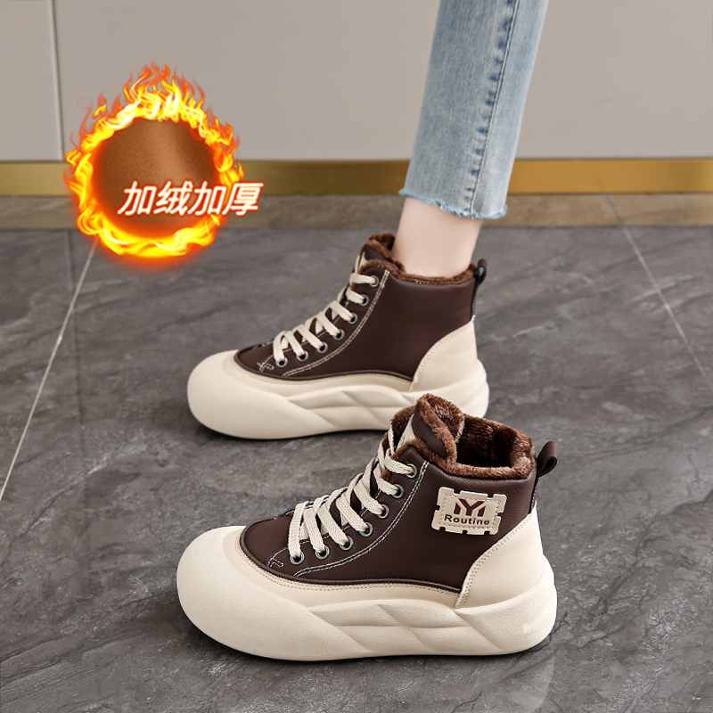12女童雪地靴踩屎感真皮棉鞋2025新款冬季防滑加绒加厚高帮运动鞋
