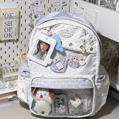 波点初中双肩包女生学生大容量二次元双肩透明吧唧痛包背包书包