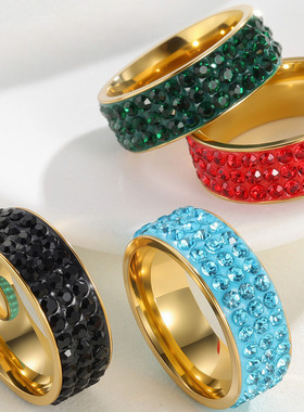 高档镶钻欧美流行钛钢饰品满钻戒