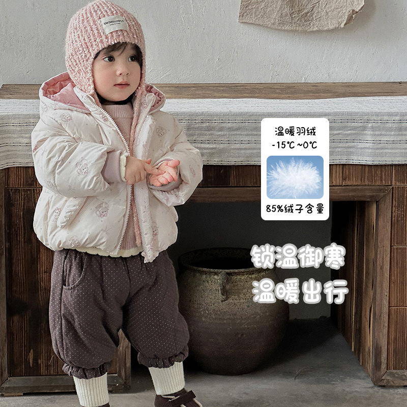 女童羽绒服冬季新款新国标90白鸭绒 a类宝宝连帽外套婴儿保暖衣服