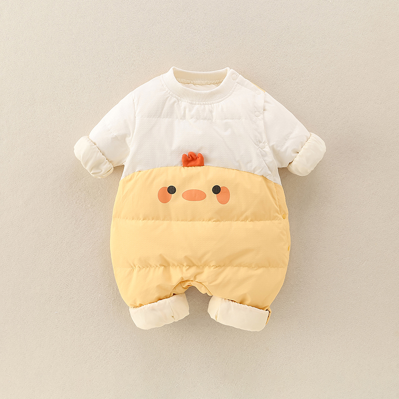 婴儿羽绒服连体衣秋冬季新款保暖爬服男宝宝白鸭绒加厚衣服秋冬装